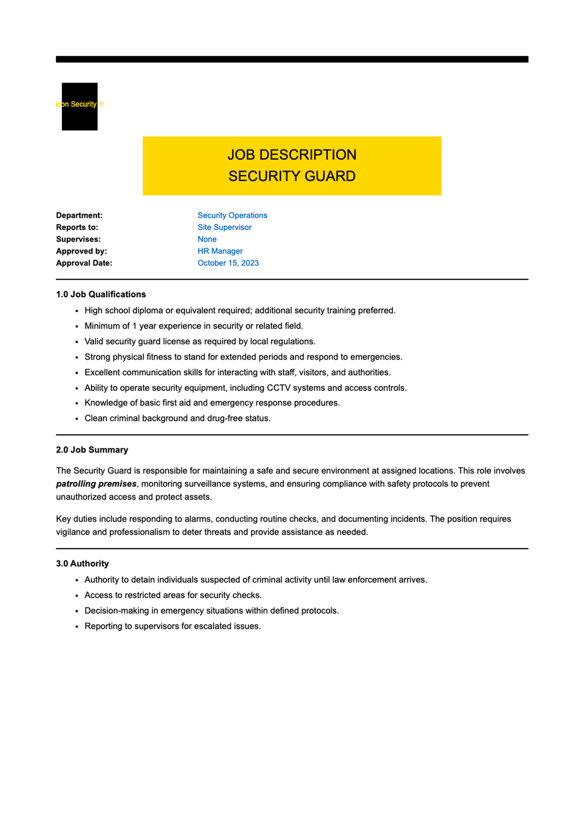 Wincon Security job description for Retail Commercial Security Guard with qualifications and_variant_1